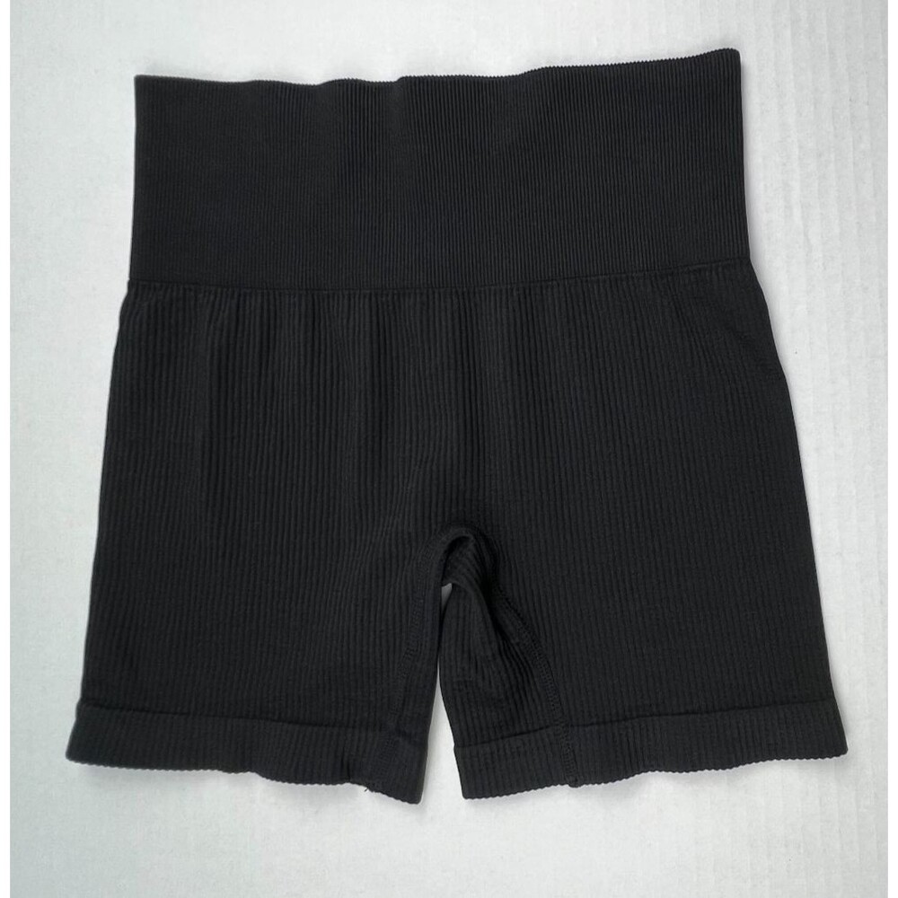 Colsie Seamless Ribbed Biker Shorts Size S Black High Waisted Lounge Athletic